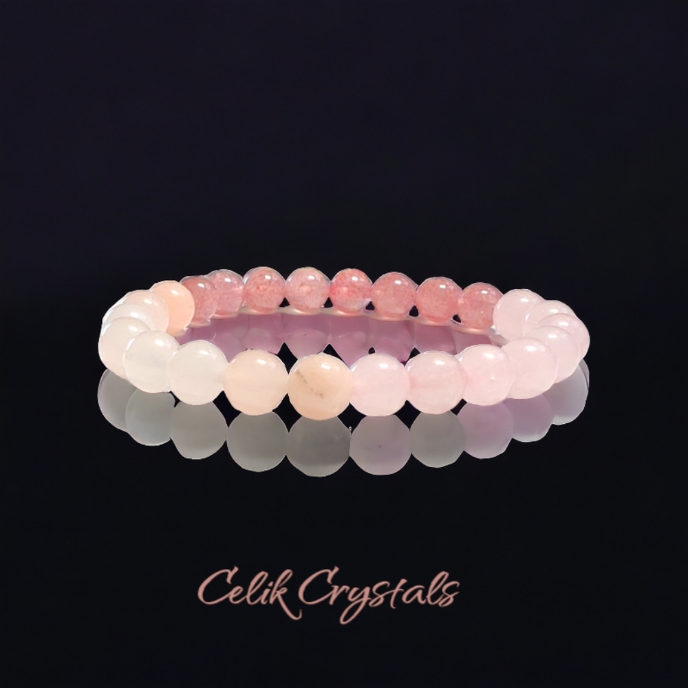 Rose Quartz, Strawberry Quartz & Peach Aventurine Bracelet Natural Stones 8mm